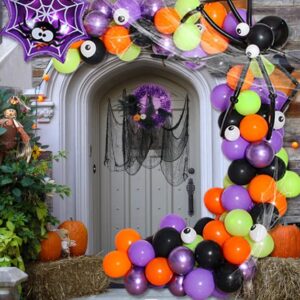 Halloween Party Balloons Decorations Purple Black Orange Green Balloons Halloween Spider Webs Halloween Party Banners