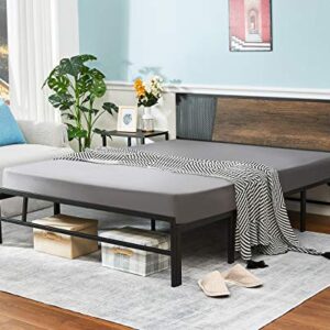 Alecono Heavy Duty Full Metal Bed Frame with Wood Headboard, Non-Slip Sturdy Steel Bed Platform Mattress Foundation No Box Spring Needed, Black