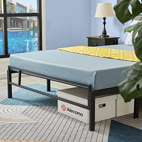 Alecono Heavy Duty Full Metal Bed Frame with Wood Headboard, Non-Slip Sturdy Steel Bed Platform Mattress Foundation No Box Spring Needed, Black