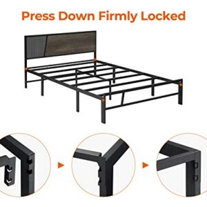 Alecono Heavy Duty Full Metal Bed Frame with Wood Headboard, Non-Slip Sturdy Steel Bed Platform Mattress Foundation No Box Spring Needed, Black