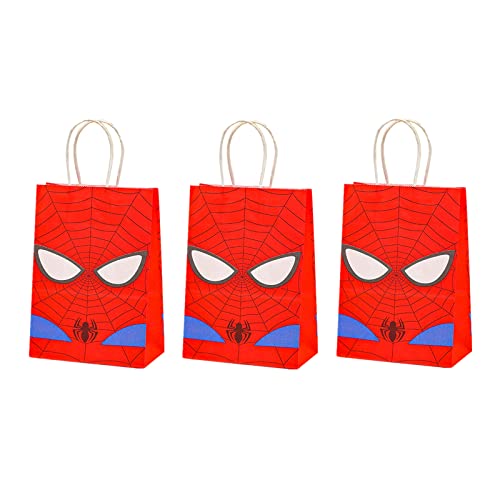 DENGGXZ 12 Pcs Spider Party Favor Bags with Handles, Spider Cartoon Gift Candy Bags for Kids Boys Super Hero Themed Birthday Party Supplies