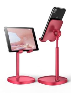 lisen cell phone stand,angle height adjustable stable cell phone stand for desk,sturdy aluminum metal phone holder (red)