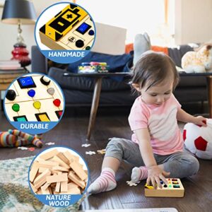 Toddler Toys Busy Board Montessori Toys Sensory Toys for Toddlers 1 2 3 4 Years Old, Wooden Travel Light Up Busy Board Toys with Buttons to Push Educational Learning Fidget Toy for Boy Girls Gifts