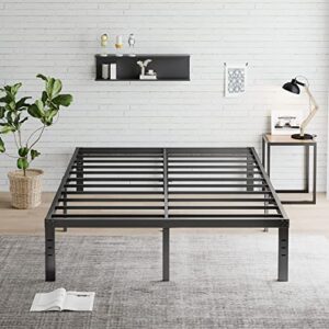 artimorany full size bed frame, 14 inch mattress foundation, heavy duty steel slats support platform with underbed storage, easy assembly, non squeak, black