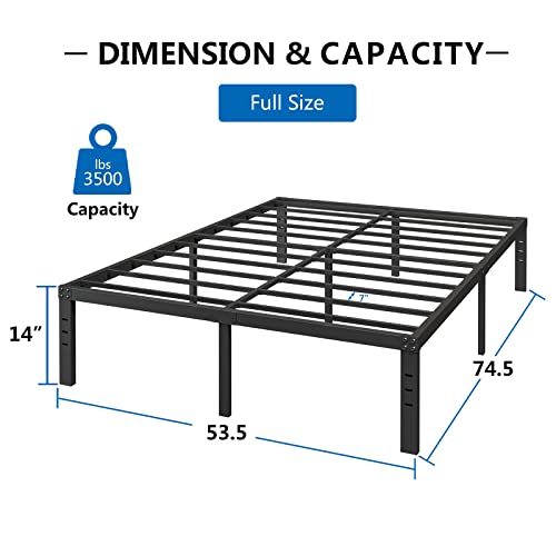 Artimorany Full Size Bed Frame, 14 Inch Mattress Foundation, Heavy Duty Steel Slats Support Platform with Underbed Storage, Easy Assembly, Non Squeak, Black