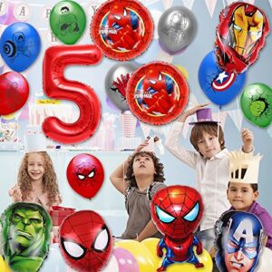 16PCS Superhero Birthday Party Balloons Spider Foil Balloons，Children's Superhero Theme 5th Birthday Party Decorations (5 Years old)