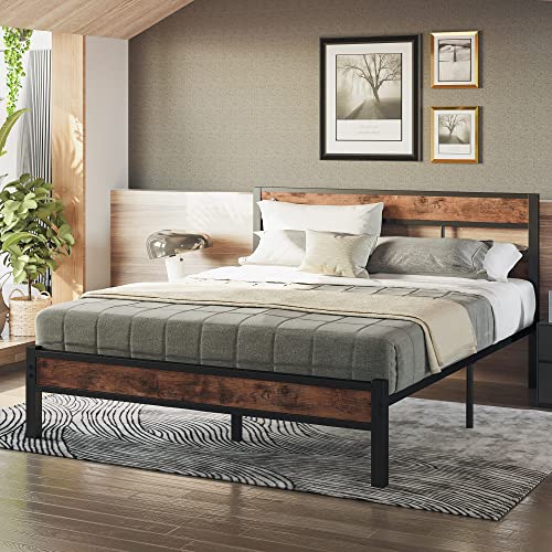 LIKIMIO Queen Bed Frame with Headboard, Platform Metal Bed Frame Queen with 14 Heavy Duty Steel Slats, More Sturdy, Noise-Free, No Box Spring Needed