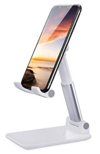 lobkin phone stand for desk, foldable portable adjustable tablet cell phone holder charging dock cellphone holder office, sturdy mobile stand hand metal desktop iphone stand (white)