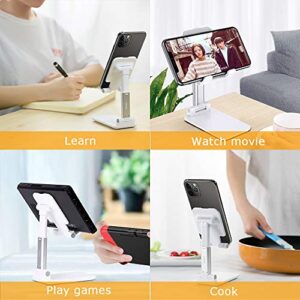 LOBKIN Phone Stand for Desk, Foldable Portable Adjustable Tablet Cell Phone Holder Charging Dock Cellphone Holder Office, Sturdy Mobile Stand Hand Metal Desktop iPhone Stand (White)