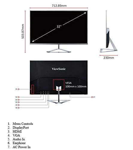 ViewSonic 32 Inch 1080p Widescreen IPS Monitor with Ultra-Thin Bezels, Screen Split Capability HDMI and DisplayPort (VX3276-MHD)