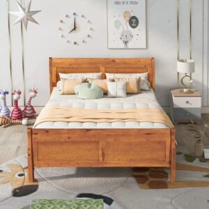 harper & bright designs full bed frame with headboard and footboard, full size platform bed, wood kids full size bed frame for boys, girls,no box spring needed,oak