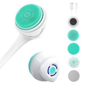 jtsea electric body brush facial cleansing brush rechargeable back washer for shower long handle exfoliating rotating scrubber for shower bathing cleaner wash deep cleaning, perfect for women & men