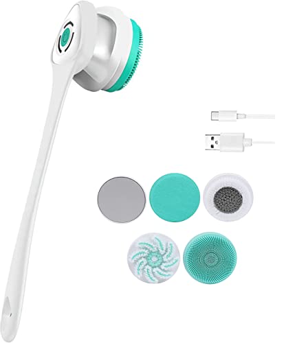 JTSea Electric Body Brush Facial Cleansing Brush Rechargeable Back Washer for Shower Long Handle Exfoliating Rotating Scrubber for Shower Bathing Cleaner Wash Deep Cleaning, Perfect for Women & Men