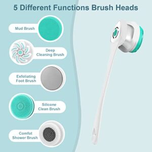 JTSea Electric Body Brush Facial Cleansing Brush Rechargeable Back Washer for Shower Long Handle Exfoliating Rotating Scrubber for Shower Bathing Cleaner Wash Deep Cleaning, Perfect for Women & Men