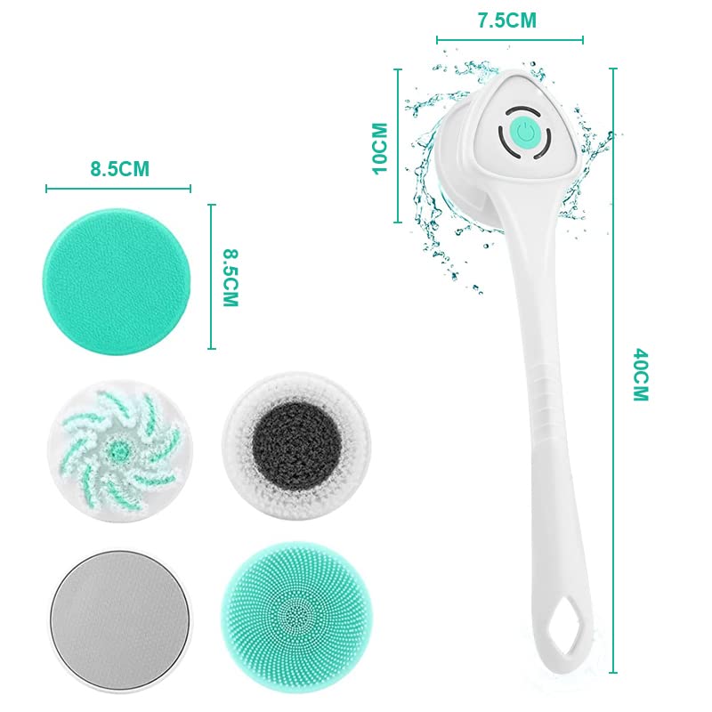 JTSea Electric Body Brush Facial Cleansing Brush Rechargeable Back Washer for Shower Long Handle Exfoliating Rotating Scrubber for Shower Bathing Cleaner Wash Deep Cleaning, Perfect for Women & Men