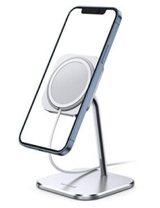 lamicall phone stand for magsafe charger - adjustable aluminum charging holder dock cradle for desk 360° rotation, compatible with apple iphone 14 plus 13 12 mini, pro, pro max[magsafe not included]