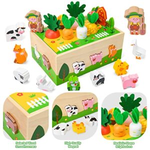 Bloranda Toddler Montessori Toys Age 1-2, Toys for 2-Year-Old Girl | Farm Wooden Toys Gifts for 2-Year-Old Girls, Toddler Fine Motor Skills Game Wooden Toy for Ages 1-3