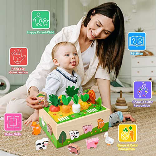 Bloranda Toddler Montessori Toys Age 1-2, Toys for 2-Year-Old Girl | Farm Wooden Toys Gifts for 2-Year-Old Girls, Toddler Fine Motor Skills Game Wooden Toy for Ages 1-3