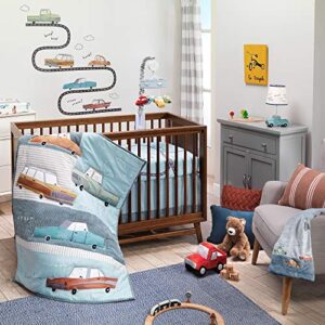 lambs & ivy baby car tunes 4-piece nursery crib bedding set - blue
