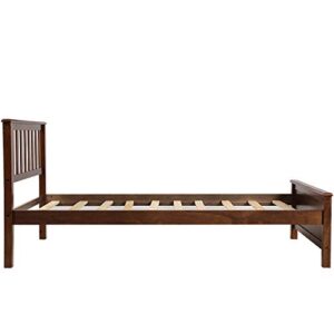 MERITLINE Twin Bed Frame, Wood Platform Bed with Headboard and Footboard, No Box Spring Needed, Walnut