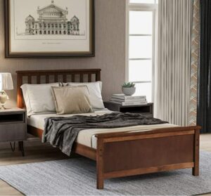 meritline twin bed frame, wood platform bed with headboard and footboard, no box spring needed, walnut