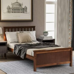 MERITLINE Twin Bed Frame, Wood Platform Bed with Headboard and Footboard, No Box Spring Needed, Walnut