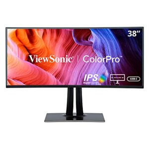 viewsonic vp3881 38-inch premium ips wqhd+ curved ultrawide monitor with colorpro 100% srgb rec 709, 14-bit 3d lut, eye care, hdr10 support, usb c, hdmi, usb, displayport for home and office