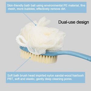 2 Pack Back Scrubber for Shower, EAONE Bath Body Brush with Bristles and Loofah, Loofah On a Stick Back Washer Mesh Sponge Long Handle Exfoliating Body Brush for Men and Women (Blue&White)