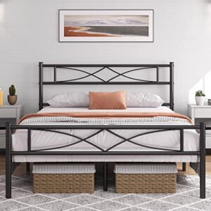 yaheetech metal queen size bed frame, platform bed frame, mattress foundation with curved design headboard & footboard, no box spring needed, heavy-duty support, easy assembly, queen, black