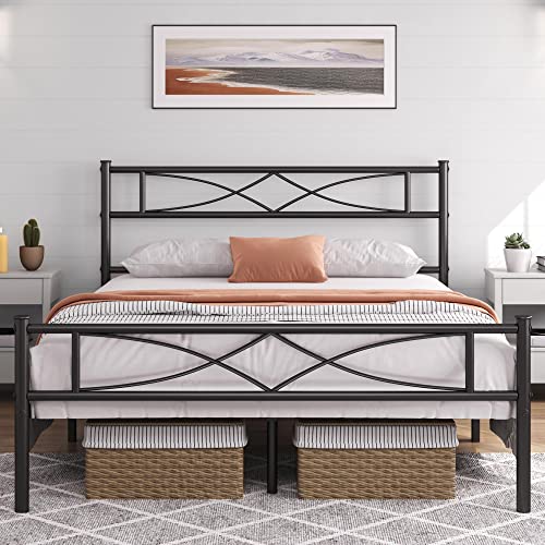 Yaheetech Metal Queen Size Bed Frame, Platform Bed Frame, Mattress Foundation with Curved Design Headboard & Footboard, NO Box Spring Needed, Heavy-Duty Support, Easy Assembly, Queen, Black