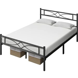 Yaheetech Metal Queen Size Bed Frame, Platform Bed Frame, Mattress Foundation with Curved Design Headboard & Footboard, NO Box Spring Needed, Heavy-Duty Support, Easy Assembly, Queen, Black