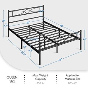 Yaheetech Metal Queen Size Bed Frame, Platform Bed Frame, Mattress Foundation with Curved Design Headboard & Footboard, NO Box Spring Needed, Heavy-Duty Support, Easy Assembly, Queen, Black