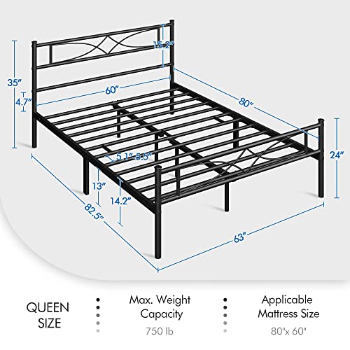 Yaheetech Metal Queen Size Bed Frame, Platform Bed Frame, Mattress Foundation with Curved Design Headboard & Footboard, NO Box Spring Needed, Heavy-Duty Support, Easy Assembly, Queen, Black