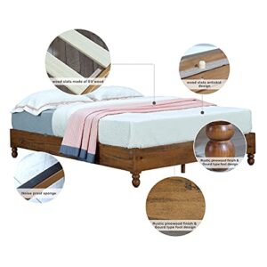 MUSEHOMEINC 12 Inch Solid Wood Bed Frame Rustic Style Eliminates The Need for a Boxspring, Natural Finish, King