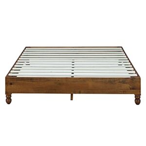 MUSEHOMEINC 12 Inch Solid Wood Bed Frame Rustic Style Eliminates The Need for a Boxspring, Natural Finish, King