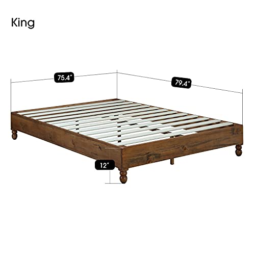 MUSEHOMEINC 12 Inch Solid Wood Bed Frame Rustic Style Eliminates The Need for a Boxspring, Natural Finish, King