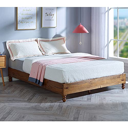 MUSEHOMEINC 12 Inch Solid Wood Bed Frame Rustic Style Eliminates The Need for a Boxspring, Natural Finish, King