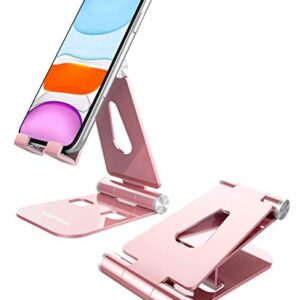 Lucrave Cell Phone Stand, Updated Adjustable Desktop Phone Holder Cradle,Fully Foldable, Compatible with All Phones Android and iPhone 11 Max Xs Xr 8 7 Plus, iPad Mini, Tablets(7-10")-Rose Gold