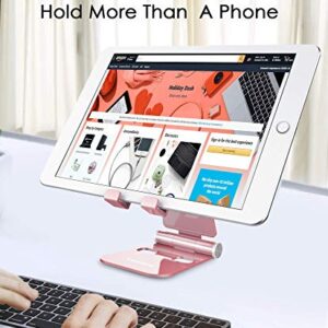 Lucrave Cell Phone Stand, Updated Adjustable Desktop Phone Holder Cradle,Fully Foldable, Compatible with All Phones Android and iPhone 11 Max Xs Xr 8 7 Plus, iPad Mini, Tablets(7-10")-Rose Gold