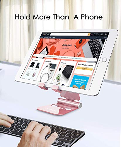 Lucrave Cell Phone Stand, Updated Adjustable Desktop Phone Holder Cradle,Fully Foldable, Compatible with All Phones Android and iPhone 11 Max Xs Xr 8 7 Plus, iPad Mini, Tablets(7-10")-Rose Gold