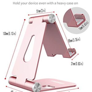 Lucrave Cell Phone Stand, Updated Adjustable Desktop Phone Holder Cradle,Fully Foldable, Compatible with All Phones Android and iPhone 11 Max Xs Xr 8 7 Plus, iPad Mini, Tablets(7-10")-Rose Gold