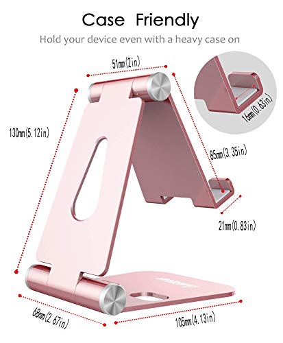 Lucrave Cell Phone Stand, Updated Adjustable Desktop Phone Holder Cradle,Fully Foldable, Compatible with All Phones Android and iPhone 11 Max Xs Xr 8 7 Plus, iPad Mini, Tablets(7-10")-Rose Gold