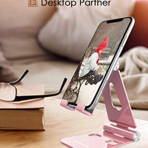 Lucrave Cell Phone Stand, Updated Adjustable Desktop Phone Holder Cradle,Fully Foldable, Compatible with All Phones Android and iPhone 11 Max Xs Xr 8 7 Plus, iPad Mini, Tablets(7-10")-Rose Gold