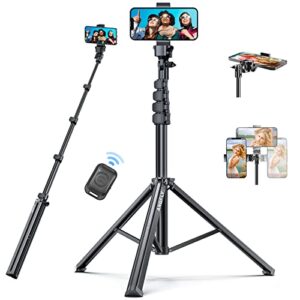 angfly 67" phone tripod & selfie stick, extendable cell iphone tripod stand with remote and phone holder, tripod for iphone compatible with iphone 14 pro max 13 12/android/camera