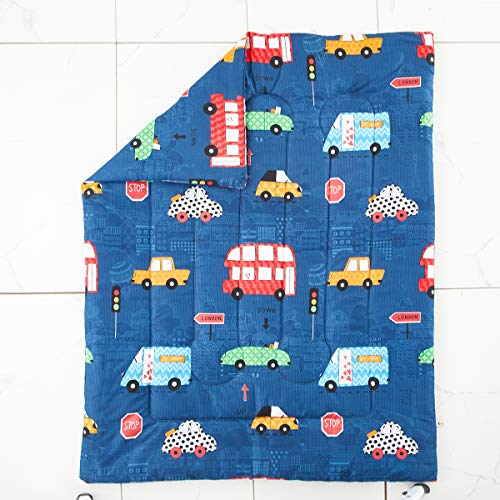 Boys Toddler Bedding Set Navy with Colorful Cars Includes 1 Boys Comforter, Flat Sheet, Fitted Sheet and Pillowcase