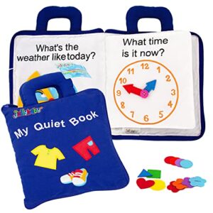 jollybaby my first busy book soft fabric cloth books for toddlers 1 2 3 years old my quiet book church/travel toy activities learning educational book with 10 sensory items for boys & girls