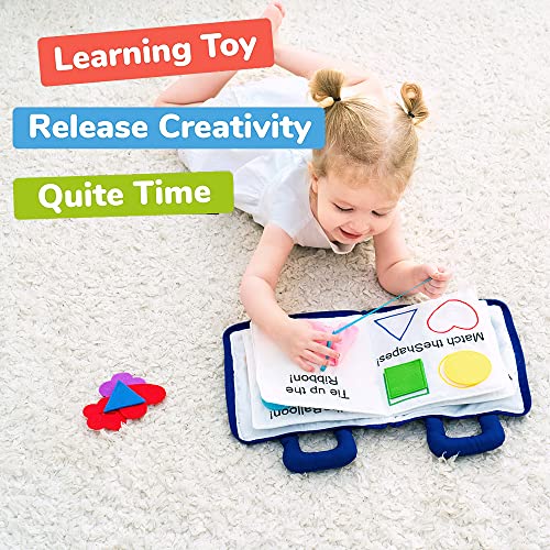 Jollybaby My First Busy Book Soft Fabric Cloth Books for Toddlers 1 2 3 Years Old My Quiet Book Church/Travel Toy Activities Learning Educational Book with 10 Sensory Items for Boys & Girls