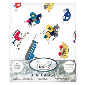frenchie mini couture, cars, boats, planes single pack fitted crib sheet – 100% cotton, 28 x 52 x 8in
