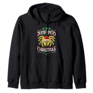 Jump Into Christmas Party Joke Pet Jumping Spider Love Zip Hoodie