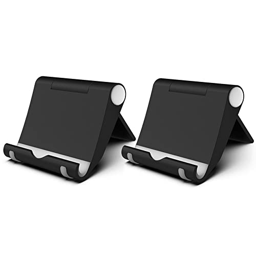 FadyDail Cell Phone Stand 2 Pack Cell Phone Holder for Desk, Portable Phone Stand Holder for Desktop Kitchen Travel, Cellphone Stand Mobile Holder for iPhone Stand & All Smartphone (Black)